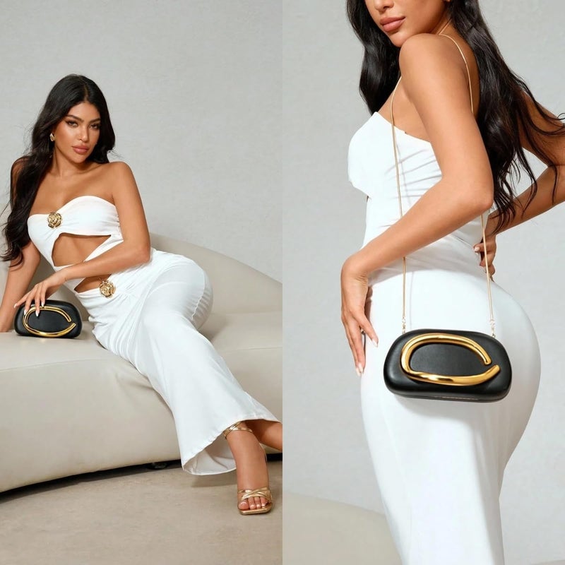 Tasysain Women PU Leather Metal Handle Handbag Trendy Commuting Compact Stone Purse Hand-held Causal Shoulder Clutch Bag - Image 2